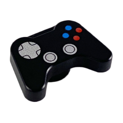 Minifigure, Utensil Video Game Controller with Silver Directional Pad and Thumbsticks, Blue and Red Buttons Pattern