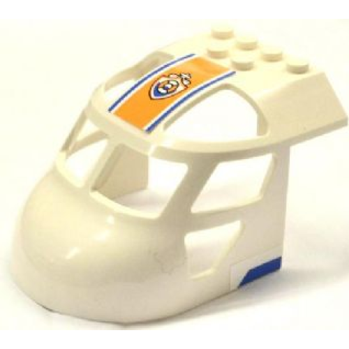 Деталь LEGO 11293pb002 Aircraft Fuselage Forward Top Curved 6 x 8 x 4 with Coast Guard Logo on Orange Background and Blue Lines Pattern on Both Sides (Stickers) - Set 60013