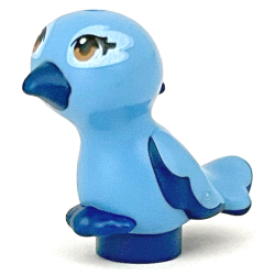 Bird, Friends Style, Feet Joined with Molded Dark Blue Beak, Feathers and Toes and Printed Medium Nougat Eyes with Eyelashes and Bright Light Blue Eye Patches Pattern (Cinnamon / Mimi)