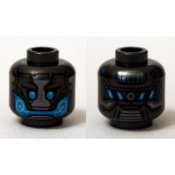 Minifigure, Head Alien with Blue Eyes and Mouth and Silver Plates Pattern