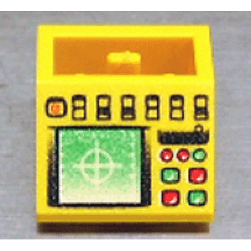 Деталь LEGO 3660pb003 Slope, Inverted 45 2 x 2 with Flat Bottom Pin with Screen with Target, Control Panel with Black, Green, and Red Switches and Buttons Pattern