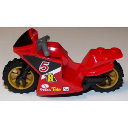 Motorcycle Sport Bike with Black Windshield Pattern, Black Frame, Pearl Gold Wheels and Dark Bluish Gray Handlebars with Number 5 and Octan Logo Pattern on Both Sides (Stickers) - Set 60084