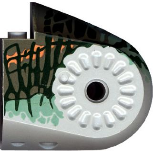 Деталь LEGO 40373pb01 Dinosaur Body Quarter with Pin Holes with Dark Gray, Dark Green, Medium Orange, and Sand Green Markings Streaked Pattern