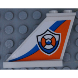 Tail 4 x 1 x 3 with Coast Guard Logo on Orange and Blue Curved Stripes Pattern Model Left Side (Sticker) - Sets 60164 / 60168