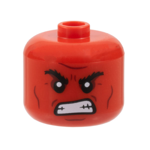 Деталь LEGO 79435pb09 Minifigure, Head, Modified Giant Black Bushy Eyebrows, Dark Red Cheek Lines, Chin Dimple, and Furrowed Brow, Open Mouth Gritted Teeth Pattern - Vented Stud