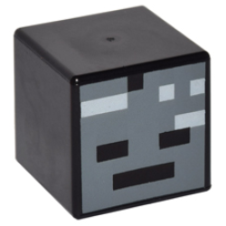 Minifigure, Head, Modified Cube with Pixelated Dark Bluish Gray Face with Eyes and Mouth Pattern (Minecraft Wither Skeleton)