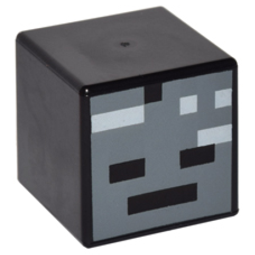 Деталь LEGO 19729pb010 Minifigure, Head, Modified Cube with Pixelated Dark Bluish Gray Face with Eyes and Mouth Pattern (Minecraft Wither Skeleton)
