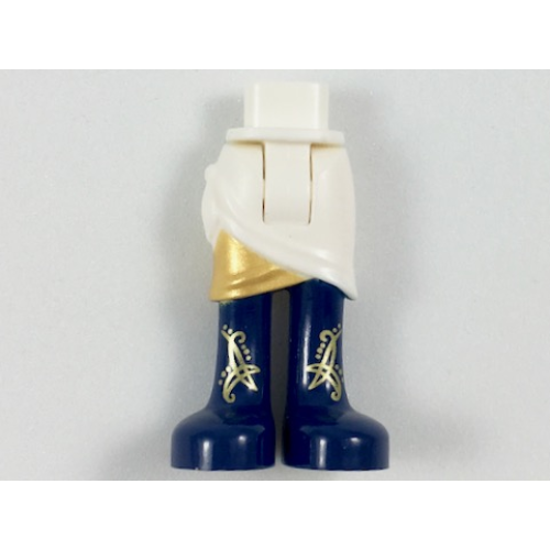 Деталь LEGO 11244c00pb11 Mini Doll Hips and Skirt Wrap with Gold Layer and Dark Blue Long Boots with Gold Filigree Pattern - Thick Hinge
