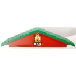 Stickered Assembly 12 x 7 x 2 2/3 with Black Number 60 and Yellow Flame in Oil Lamp Pattern (Sticker) - Set 3660 - 1 Plate 6 x 10, 2 Fabuland Roof Support Slope, 6 x 2 with Green Fabuland Roof Slope without Chimney Hole