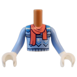 Torso Mini Doll Boy Bright Light Blue Sweater with White, Dark Azure and Dark Blue Stripes, Zigzag Lines and Diamonds with Coral Scarf Pattern, Bright Light Blue Arms / Sleeves with White Hands / Gloves Torso Mini Doll Boy Bright Light Blue Sweater with White, Dark Azure and Dark Blue Stripes, Zigzag Lines and Diamonds with Coral Scarf Pattern, Bright Light Blue Arms / Sleeves with White Hands / Gloves