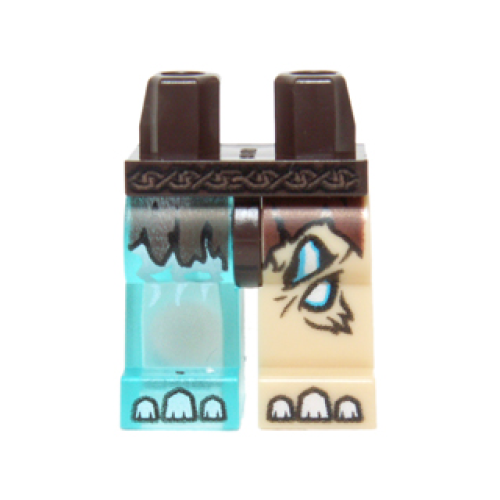 Деталь LEGO 970d23pb01 Hips and 1 Tan Left Leg, 1 Trans-Light Blue Right Leg with Fur, Loincloth, Glowing Bones and White Toenails Pattern