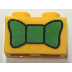Brick 1 x 2 with Green Bow Tie Pattern