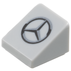 Slope 30 1 x 1 x 2/3 with Black and Dark Silver Mercedes Logo Pattern