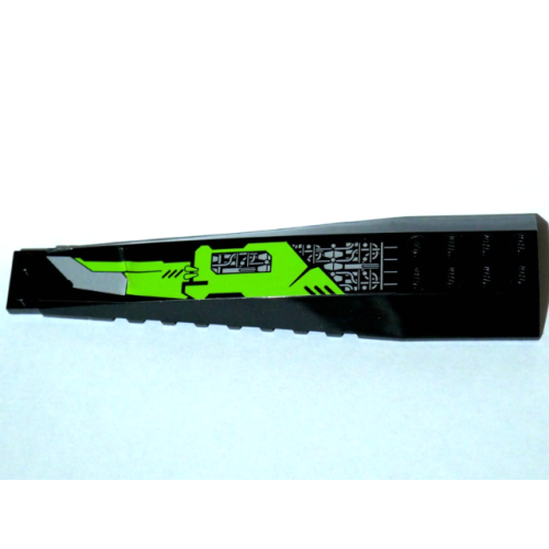Деталь LEGO 45301pb007L Wedge 16 x 4 Triple Curved with Reinforcements with Silver Circuitry and Lime Panel with Blade Pattern Model Left Side (Sticker) - Set 8104