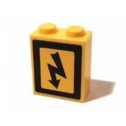 Brick 1 x 2 x 2 with Inside Axle Holder with Electricity Danger Sign Pattern Right (Sticker) - Set 3179 Brick 1 x 2 x 2 with Inside Axle Holder with Electricity Danger Sign Pattern Right (Sticker) - Set 3179