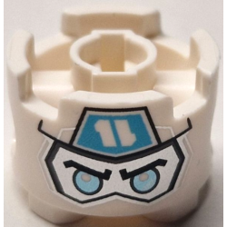 Brick, Round 2 x 2 with Pin Holes with Balaclava with Ninjago Logogram Letter Z on Medium Azure Pentagon over Silver Face with Black Eyebrows and Metallic Light Blue Eyes Pattern (Zane Head) Brick, Round 2 x 2 with Pin Holes with Balaclava with Ninjago Logogram Letter Z on Medium Azure Pentagon over Silver Face with Black Eyebrows and Metallic Light Blue Eyes Pattern (Zane Head)