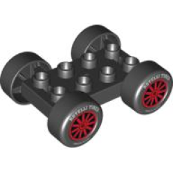 Duplo Car Base 2 x 4 with Black Tires and Red Spokes, 'ROTELLI TIRES' and 'PASTA POTENZA' Wheels Pattern (88760 / 88762c01pb10) Duplo Car Base 2 x 4 with Black Tires and Red Spokes, 'ROTELLI TIRES' and 'PASTA POTENZA' Wheels Pattern (88760 / 88762c01pb10)