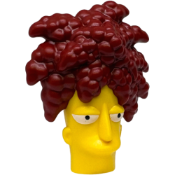 Minifigure, Head, Modified Simpsons Sideshow Bob with Molded Dark Red Curly Spiked Hair and Printed Eyes Pattern