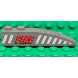 Slope, Curved 6 x 1 with 2 Studs with Red 'FIRE' and White Stripes Pattern Model Left Side (Sticker) - Set 7043 Slope, Curved 6 x 1 with 2 Studs with Red 'FIRE' and White Stripes Pattern Model Left Side (Sticker) - Set 7043