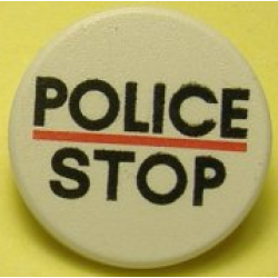 Road Sign 2 x 2 Round with Clip with Black 'POLICE' and 'STOP', Red Line Pattern