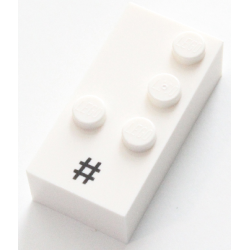 Brick, Braille 2 x 4 with 4 Studs with Black Number Sign / Hash / Pound Sign Pattern (dots-3456 ⠼)
