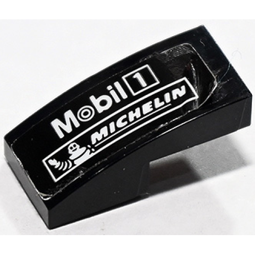Деталь LEGO 11477pb182R Slope, Curved 2 x 1 x 2/3 with White Mobil 1 and Michelin Logo Pattern Model Right Side (Sticker) - Set 75888