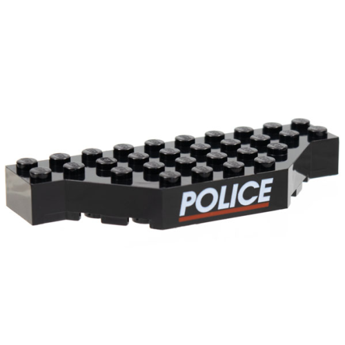 Деталь LEGO 30181pb01 Brick, Modified 4 x 10 with Cut Corners with White 'POLICE' and Red Line Pattern