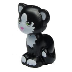 Cat, Friends Style, Sitting with Lime Eyes, Dark Pink Nose, White Inner Ears, Patches and Paws Pattern (Felix / Disney Lucifer) Cat, Friends Style, Sitting with Lime Eyes, Dark Pink Nose, White Inner Ears, Patches and Paws Pattern (Felix / Disney Lucifer)
