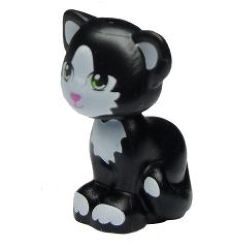 Деталь LEGO 11602pb01 Cat, Friends Style, Sitting with Lime Eyes, Dark Pink Nose, White Inner Ears, Patches and Paws Pattern (Felix / Disney Lucifer)