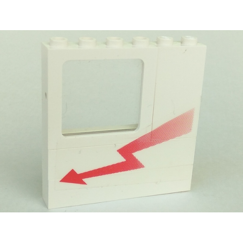 Деталь LEGO BA076pb01L Stickered Assembly 6 x 1 x 5 with Red Arrow Pattern Model Left Side (Sticker) - Set 5561 - 2 Brick 1 x 6, 1 Panel 1 x 2 x 3, 1 Window 1 x 4 x 3