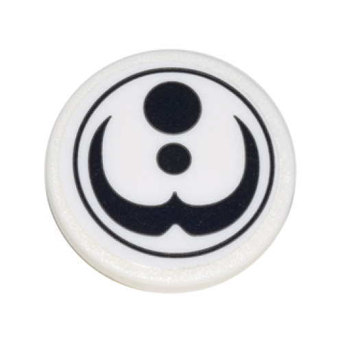 Деталь LEGO 30261pb032 Road Sign 2 x 2 Round with Clip with Black Dots and Arc in Circle Alien Conquest Logo Pattern (Sticker) - Set 70620
