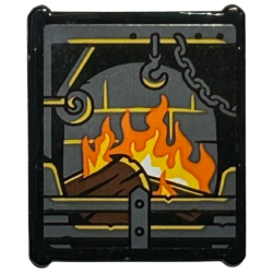 Glass for Window 1 x 3 x 3 Flat Front with Dark Bluish Gray Fireplace with Hook and Chain, Yellow and Orange Flames and Reddish Brown Logs Pattern (Sticker) - Set 76428