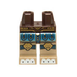 Hips and Dark Tan Legs with Blue and Dark Blue Loincloth, Gold Lion Head Knee Pads and Belt and White Claws Pattern Hips and Dark Tan Legs with Blue and Dark Blue Loincloth, Gold Lion Head Knee Pads and Belt and White Claws Pattern