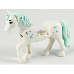 Horse, Friends Style with 2 x 2 Cutout and Movable Neck with Fixed Flexible Rubber Light Aqua Tail and Mane with Metallic Light Blue Eyes, Sparkles and Dots Pattern