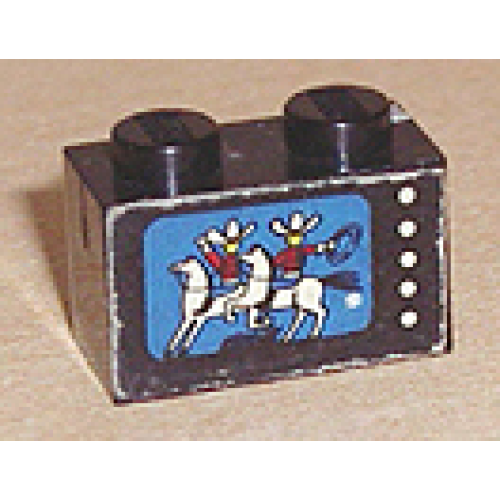 Деталь LEGO 3004pb054 Brick 1 x 2 with Cowboys & Horses on TV Pattern (Sticker) - Sets 376-2 / 560-1