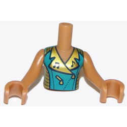 Torso Mini Doll Girl Dark Turquoise Top with Gold Collar and Sides Pattern, Medium Nougat Arms with Hands