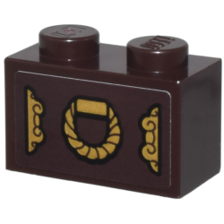 Brick 1 x 2 with Ornate Gold Clasps and Round Handle Pattern (Sticker) - Set 76780