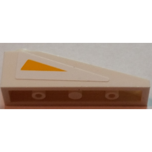 Деталь LEGO 60477pb011R Slope 18 4 x 1 with Bright Light Orange Triangle on White Background Pattern Model Right Side (Sticker) - Set 75021