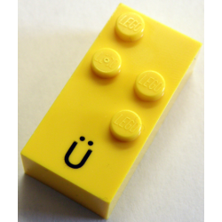 Brick, Braille 2 x 4 with 4 Studs with Black Capital Letter U with Diaeresis (Ü) Pattern (dots-1256 ⠳)