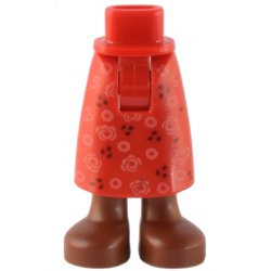 Mini Doll Hips and Skirt Long with Molded Reddish Brown Legs / Boots and Printed Bright Pink Flowers and Dark Brown Dots Pattern - Thick Hinge
