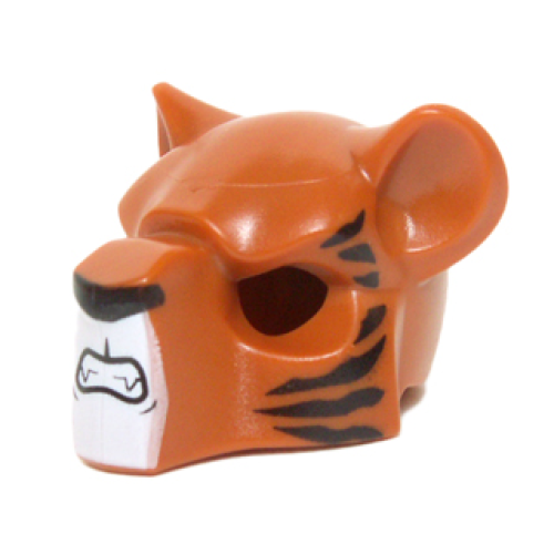 Деталь LEGO 15084pb07 Minifigure, Headgear Mask Feline with Black Nose, Large Tiger Stripes and Fangs Pattern