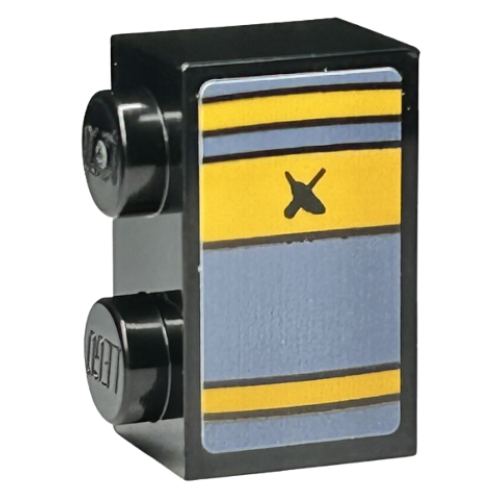 Деталь LEGO 3004pb321 Brick 1 x 2 with Book Spine, Bright Light Orange and Sand Blue Stripes, Black Lines, Wand and Feather Pattern (Sticker) - Set 76412