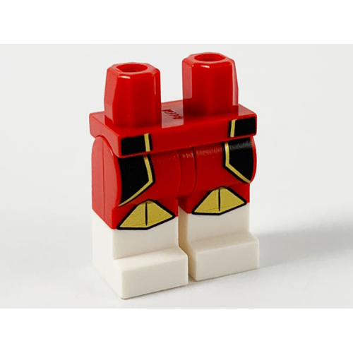 Деталь LEGO 970c00pb1091 Hips and Legs with White Boots, Black Side Panels with Gold Trim and Knee Pads Pattern