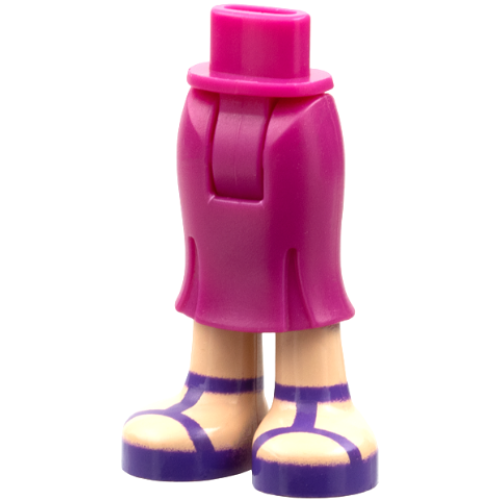 Деталь LEGO 92249c00pb03 Mini Doll Hips and Skirt Long, Light Nougat Legs and Dark Purple Sandals Pattern - Thick Hinge
