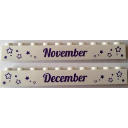 Brick 1 x 10 with Dark Purple 'November' and 'December' Pattern on Opposite Sides Brick 1 x 10 with Dark Purple 'November' and 'December' Pattern on Opposite Sides