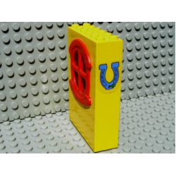 Fabuland Building Wall 2 x 6 x 7 with Round Symmetric Red Window with Horseshoe Pattern (Sticker) - Set 3654