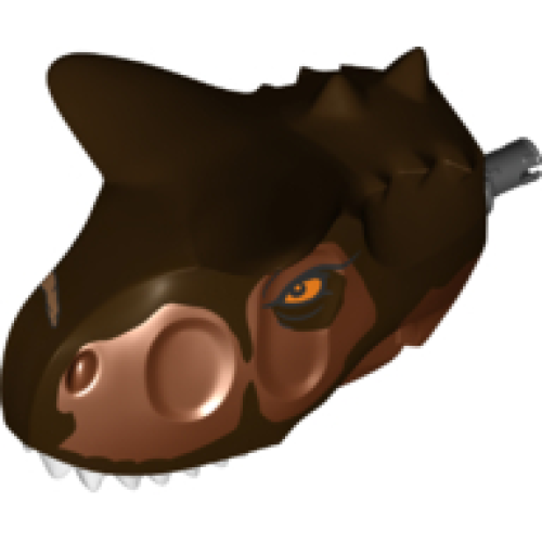 Деталь LEGO 38910c01pb02 Dinosaur Head Carnotaurus with Pin, White Teeth, Dark Brown Top and Medium Nougat Scar Pattern