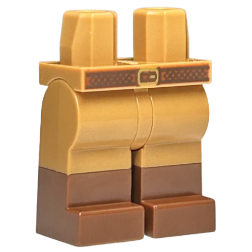 Деталь LEGO 970c00pb1524 Hips and Legs with Molded Reddish Brown Lower Legs / Boots and Printed Dark Orange and Dark Brown Belt with Gold Buckle Pattern