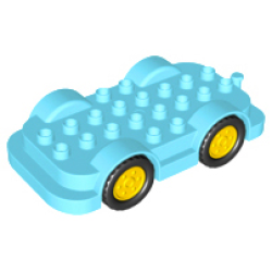 Duplo Car Base 4 x 8 with Yellow Wheels with Black Tires - Medium Azure Duplo Car Base 4 x 8 with Yellow Wheels with Black Tires - Medium Azure
