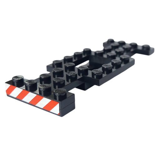 Деталь LEGO BA218pb01 Stickered Assembly 10 x 4 x 1 1/3 with Red and White Danger Stripes Pattern (Sticker) - Set 6385 - 1 Vehicle, Base 4 x 10 x 2/3 with 2 x 2 Recessed Center with Smooth Underside, No Center Hole, 1 Plate 1 x 4